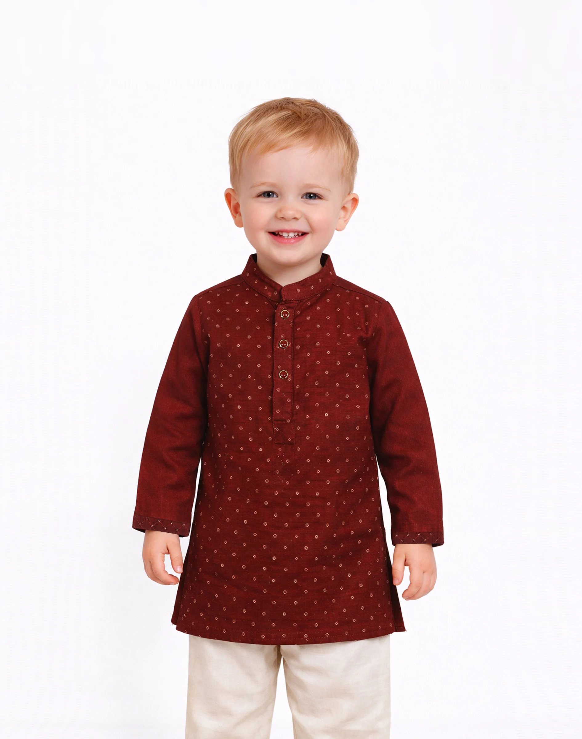 Maurya Vastra Wine Red Embroidered Boys Kurta (3)