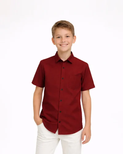 Maurya Vastra by Warrior Junior Maroon Jacquard Kids Shirt