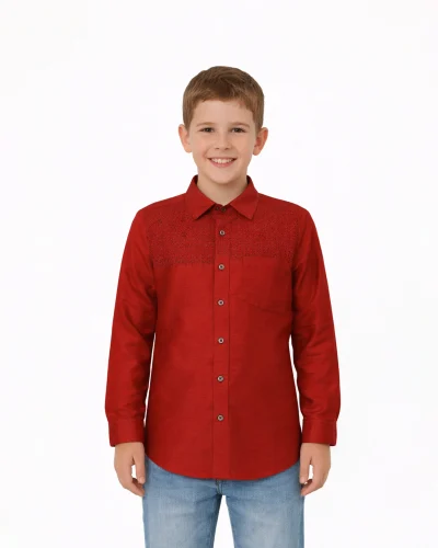 Maurya vastra Classic Red Embriodered Kids Shirt