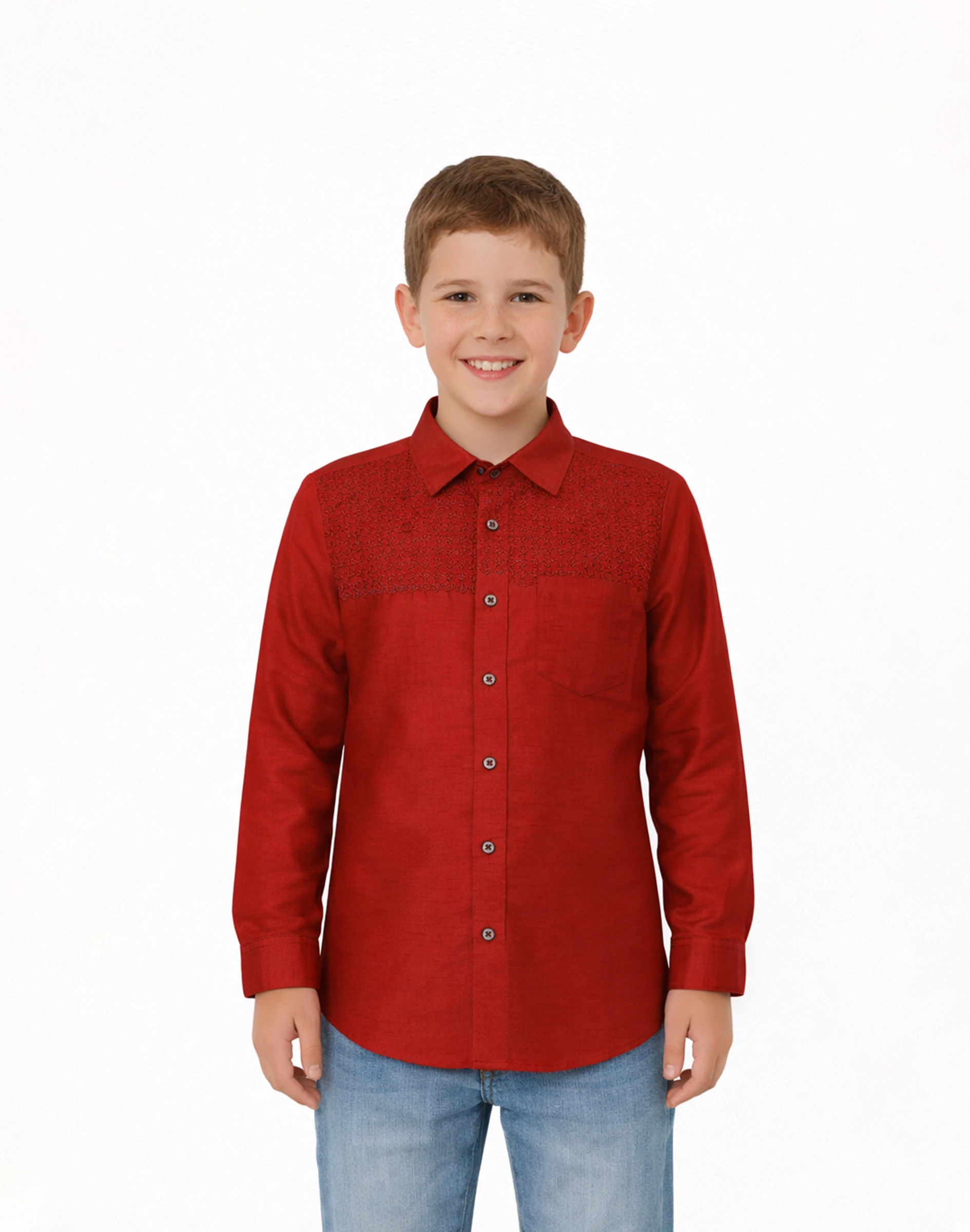 Maurya vastra Classic Red Embriodered Kids Shirt (1)
