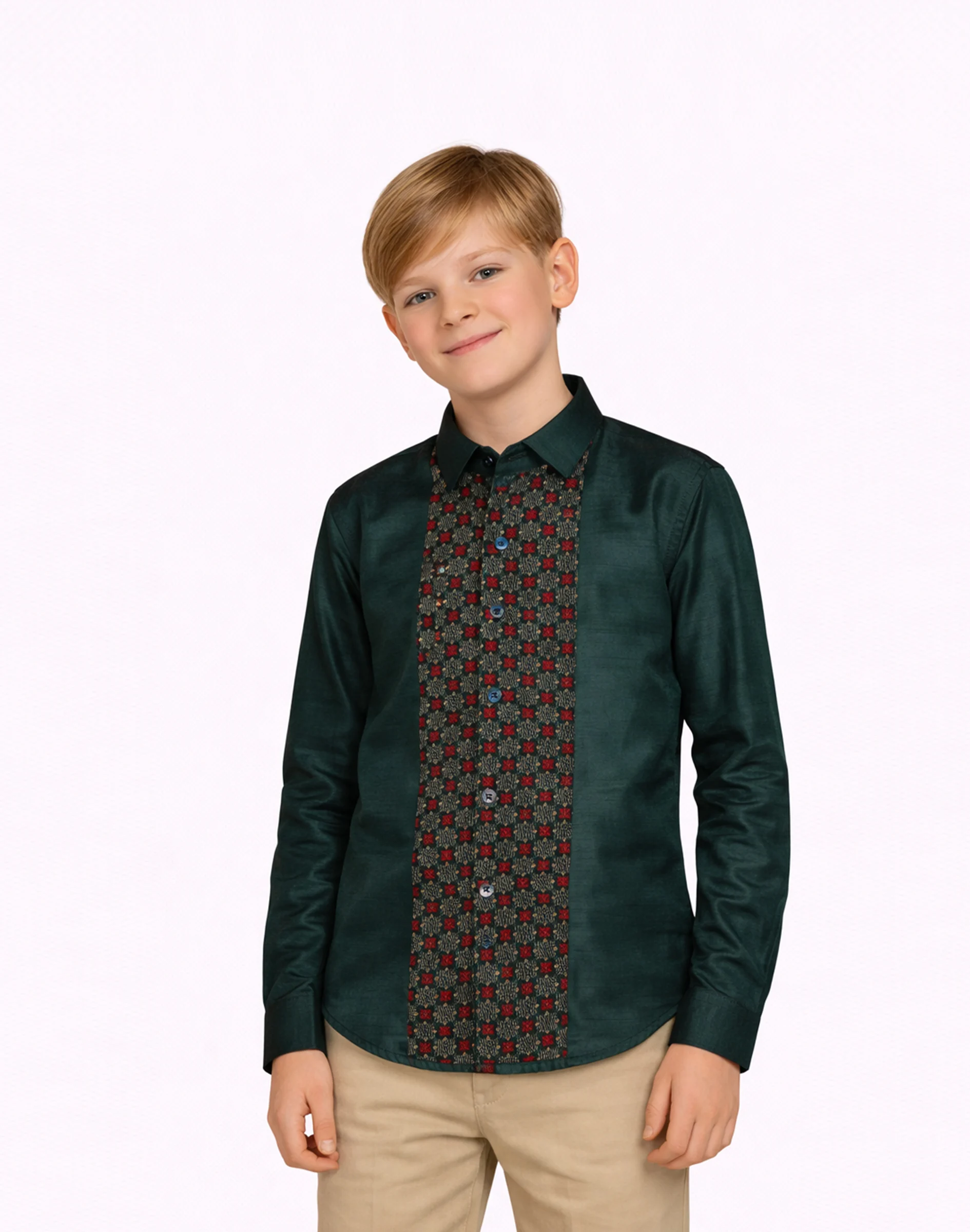 Scotwilson Emerald Green Embroidered Panel Premium Shirt (1)