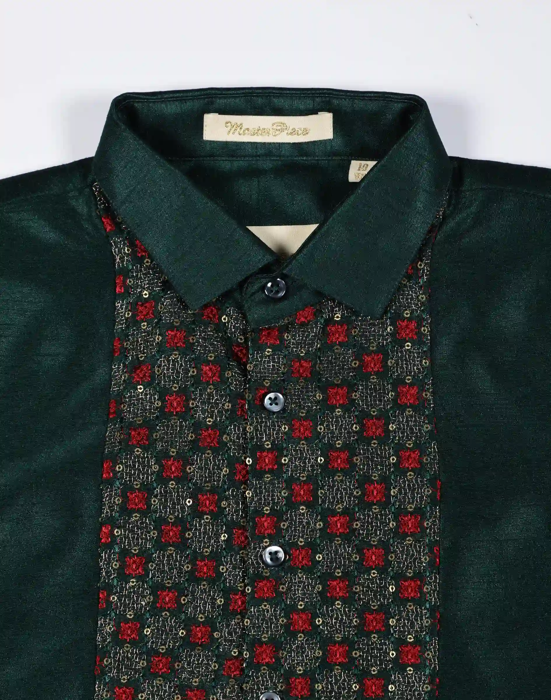 Scotwilson Emerald Green Embroidered Panel Premium Shirt (3)
