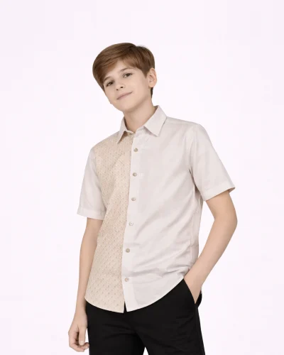 Scotwilson Ivory Dual-Panel Textured Premium Shirt