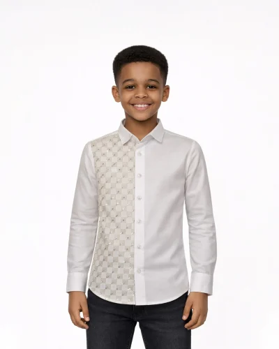 Scotwilson Ivory Panel Embroidered Kids Festive Full Sleeve