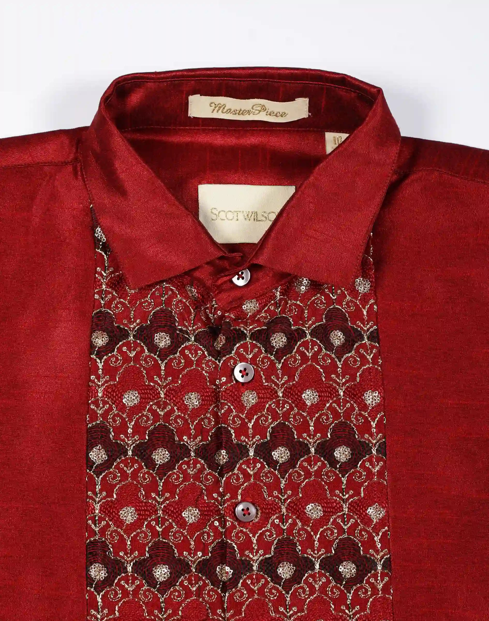 Scotwilson Kids Maroon Embroidered Panel Full Sleeve Shirt (3)