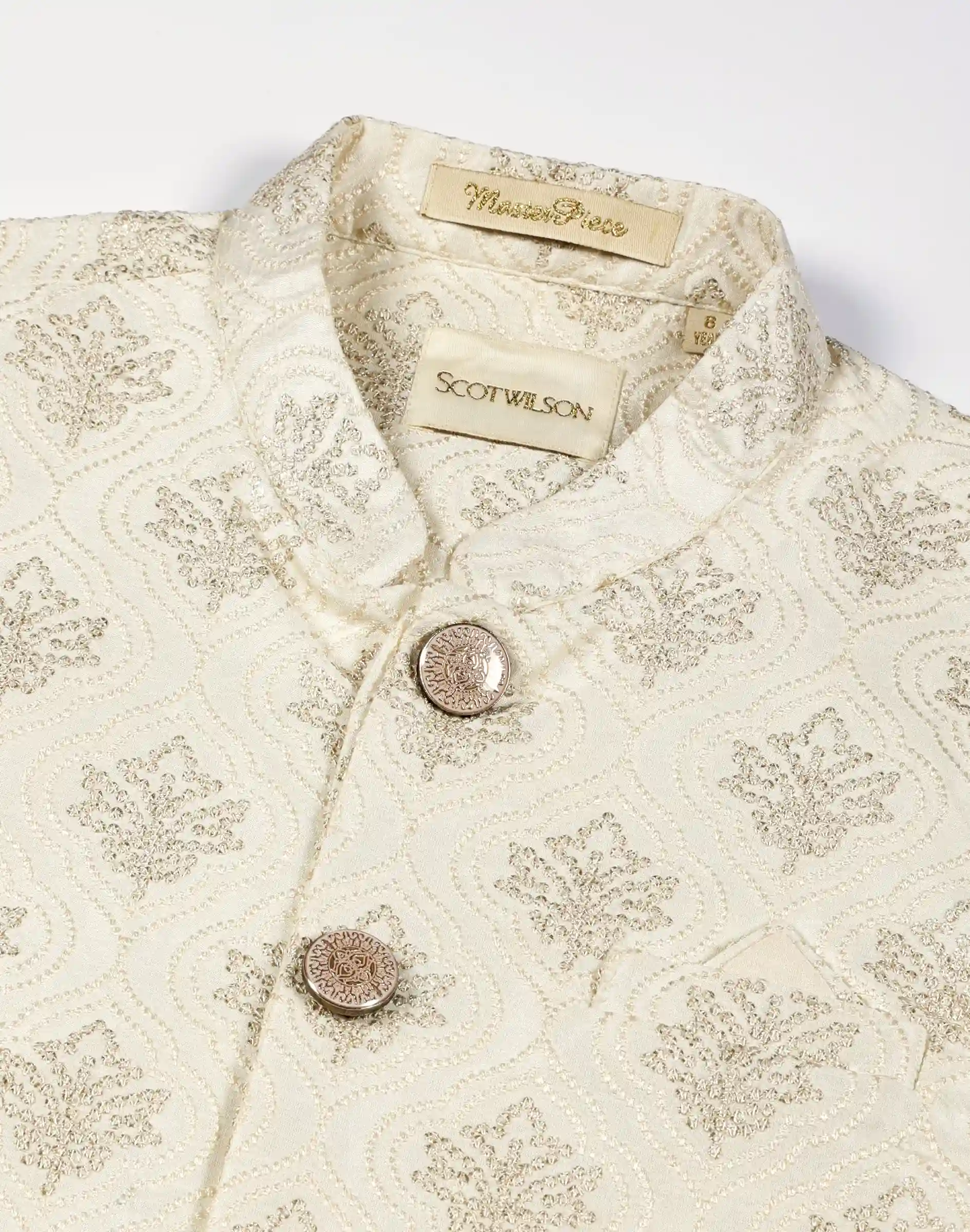 Scotwilson Masterpiece Ivory Embroidered Kids Sherwani (3)