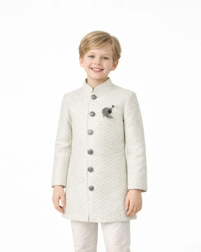 Scotwilson Masterpiece Pearl Ivory Embellished Sherwani