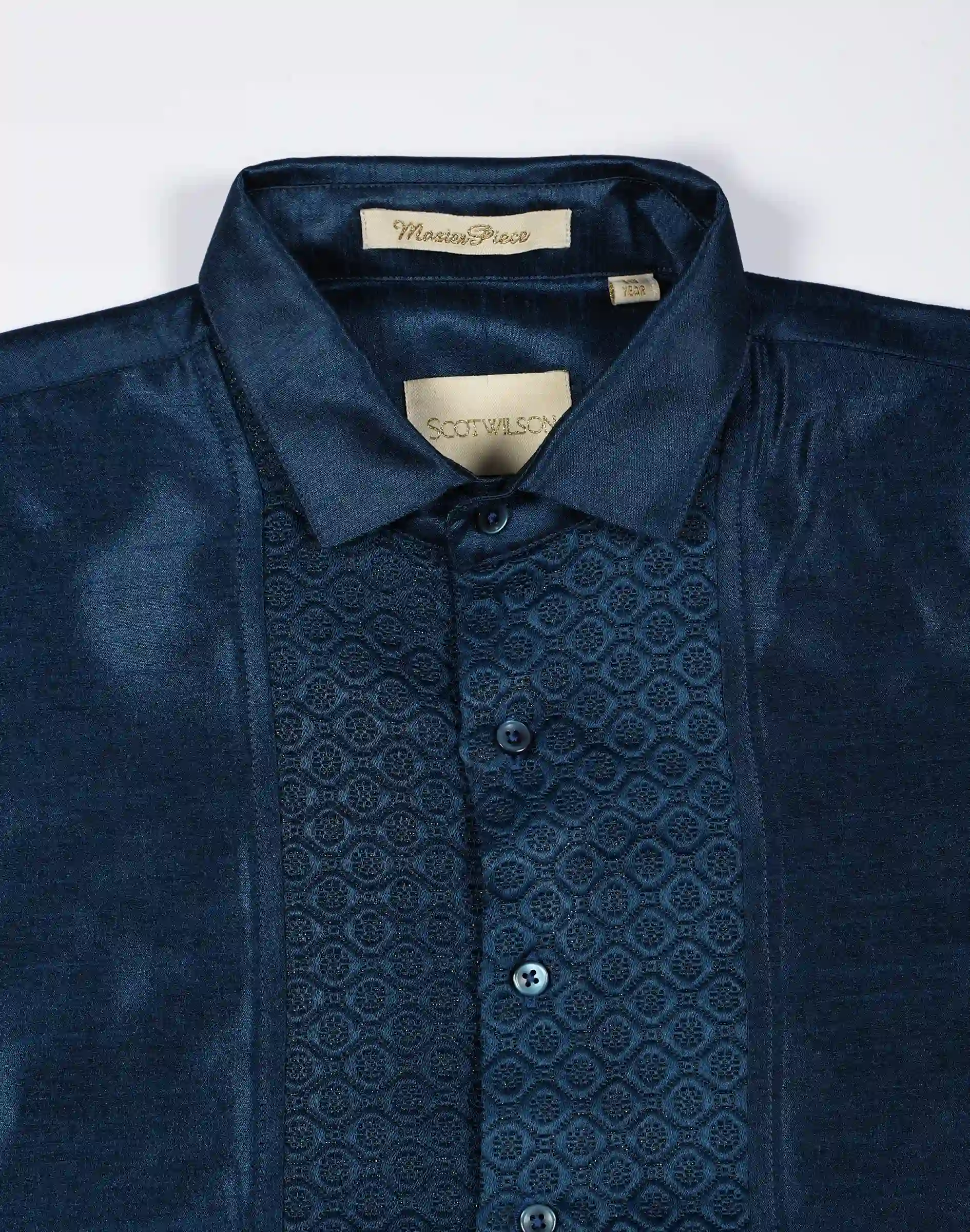 Scotwilson Teal Blue Embroidered Full Sleeve Shirt (3)