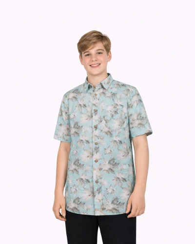 Warrior Boys Aqua Leaf Print Casual Shirt Half Sleeve