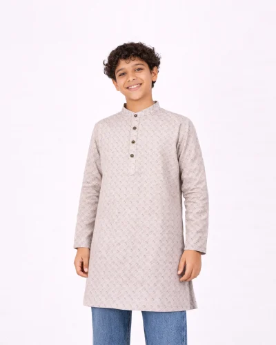 Warrior Boys Beige Printed Cotton Kurta