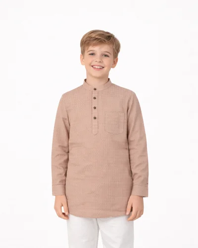 Warrior Boys Cotton Peach Textured Ethnic Kurta