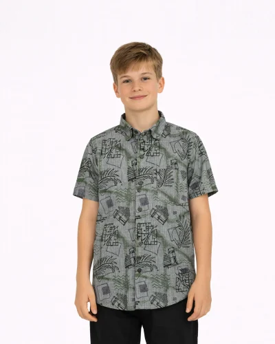Warrior Boys Grey Abstract Printed Cotton Shirt