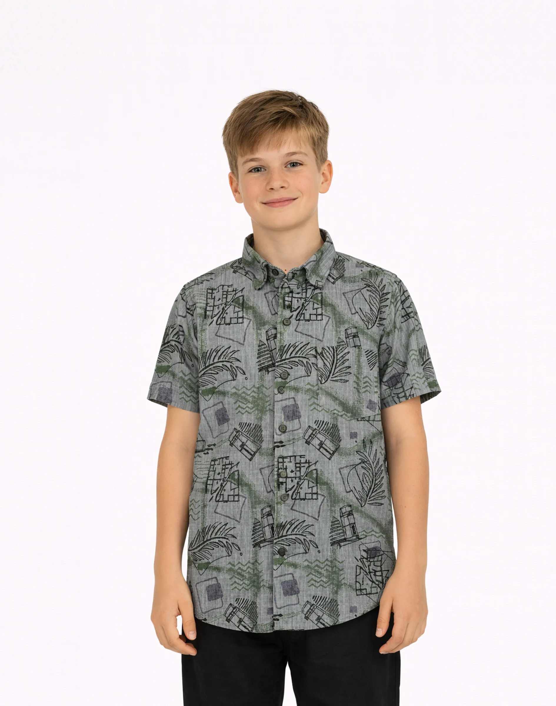 Warrior Boys Grey Abstract Printed Cotton Shirt (2)