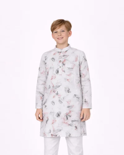 Warrior Boys Ivory Abstract Print Festive Cotton Kurta