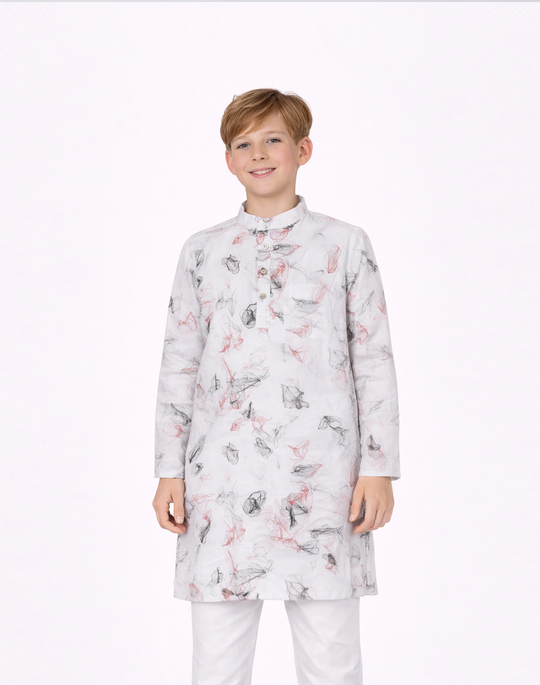 Warrior Boys Ivory Abstract Print Festive Cotton Kurta (3)