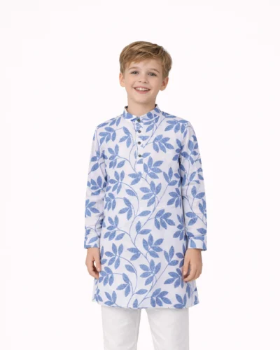 Warrior Boys Leaf Print Cotton Urban Kurta