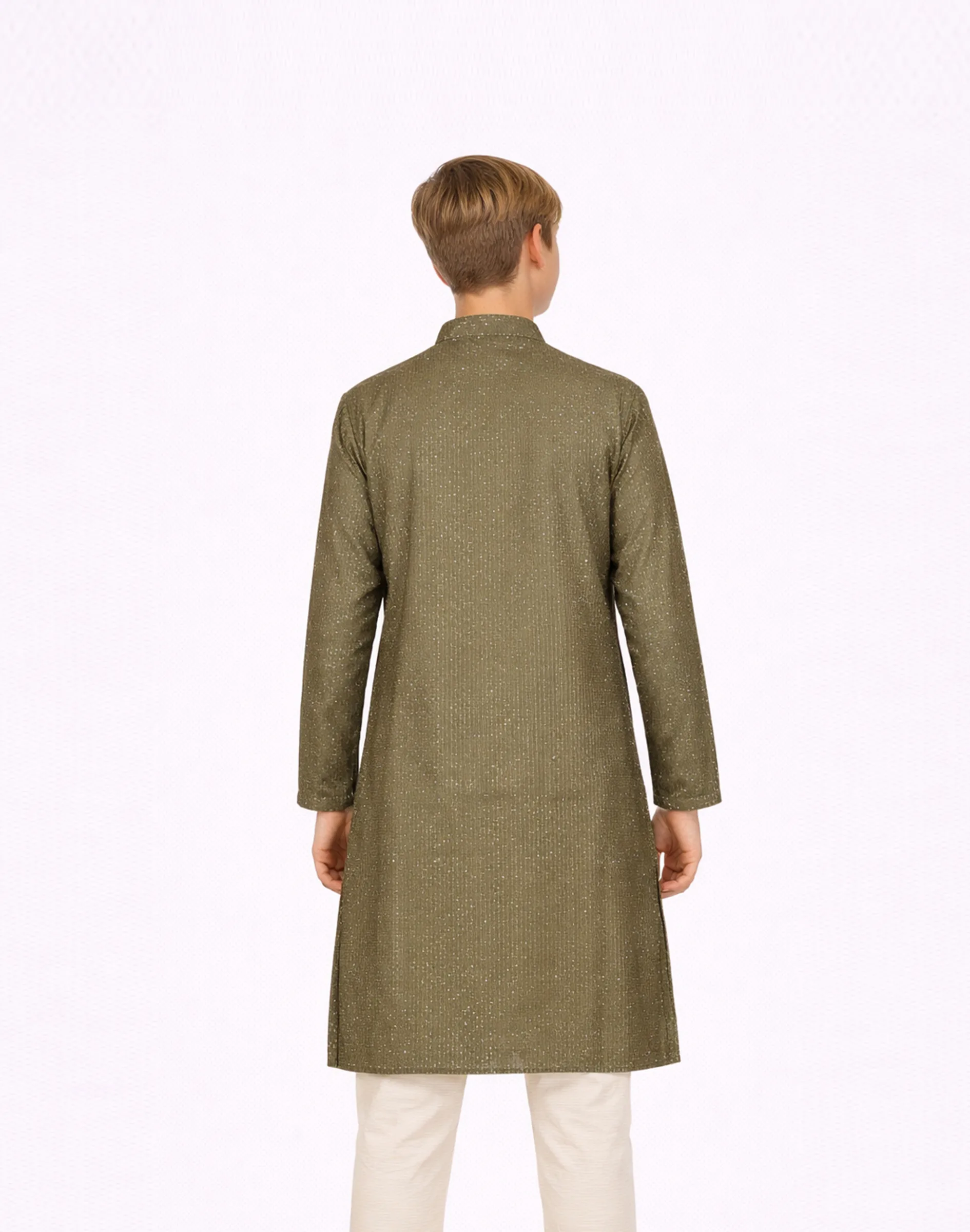 Warrior Boys Olive Textured Sequin Festive Kurta (2)