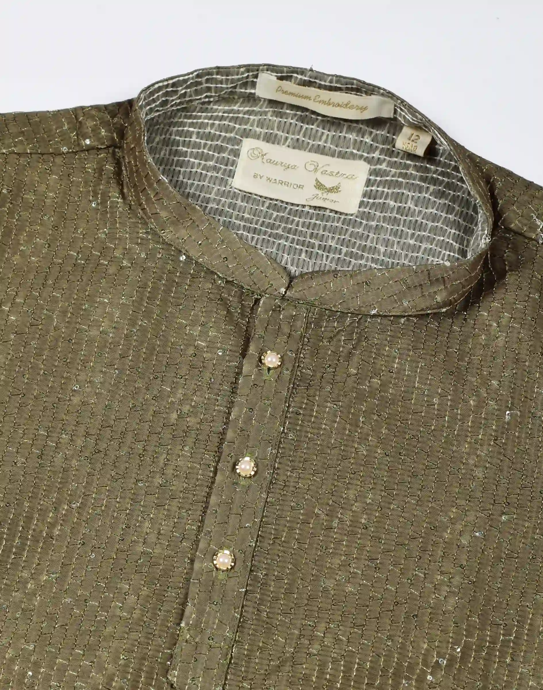 Warrior Boys Olive Textured Sequin Festive Kurta (3)