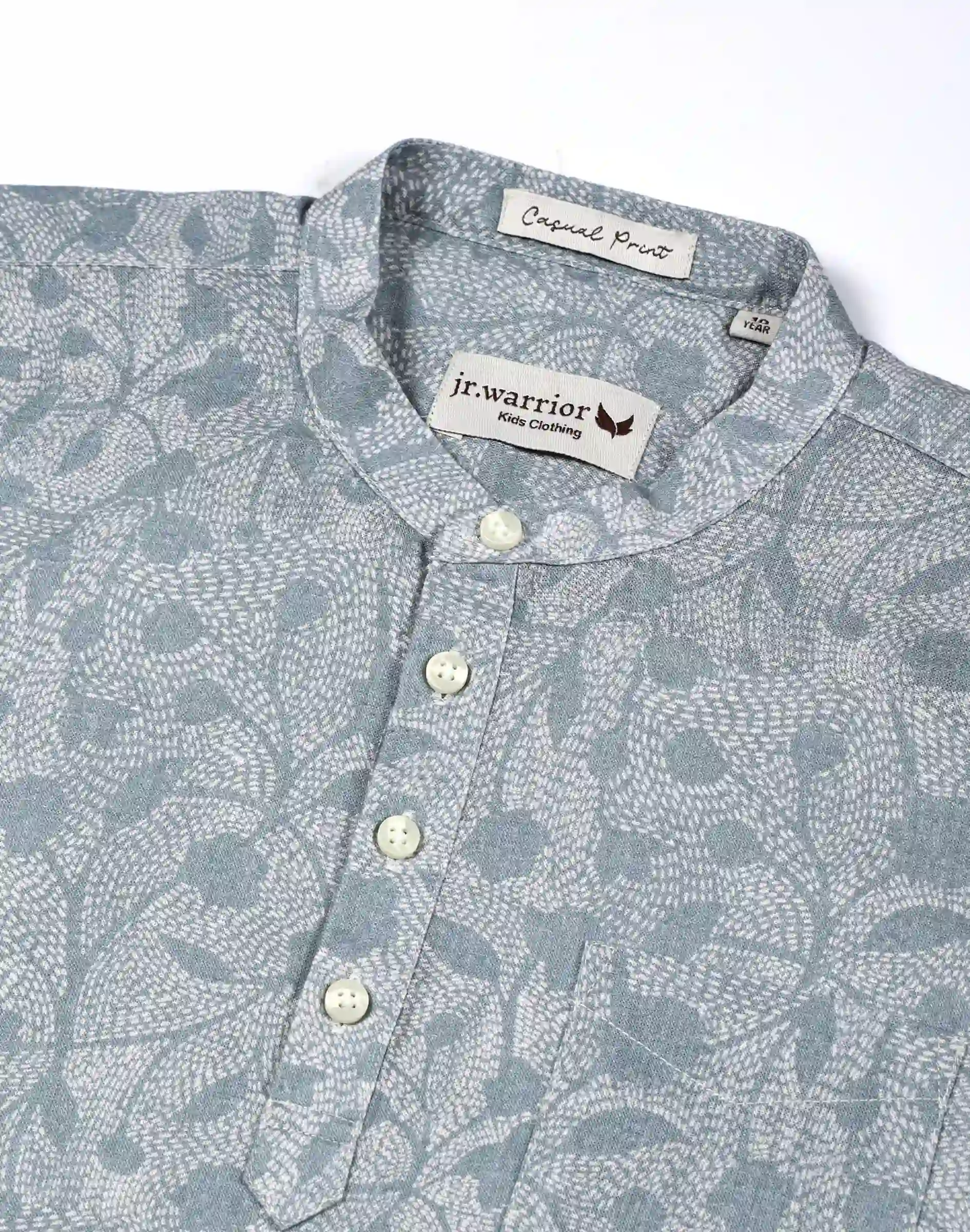 Warrior Boys Sky Blue Floral Design Printed Cotton Kurta (1)