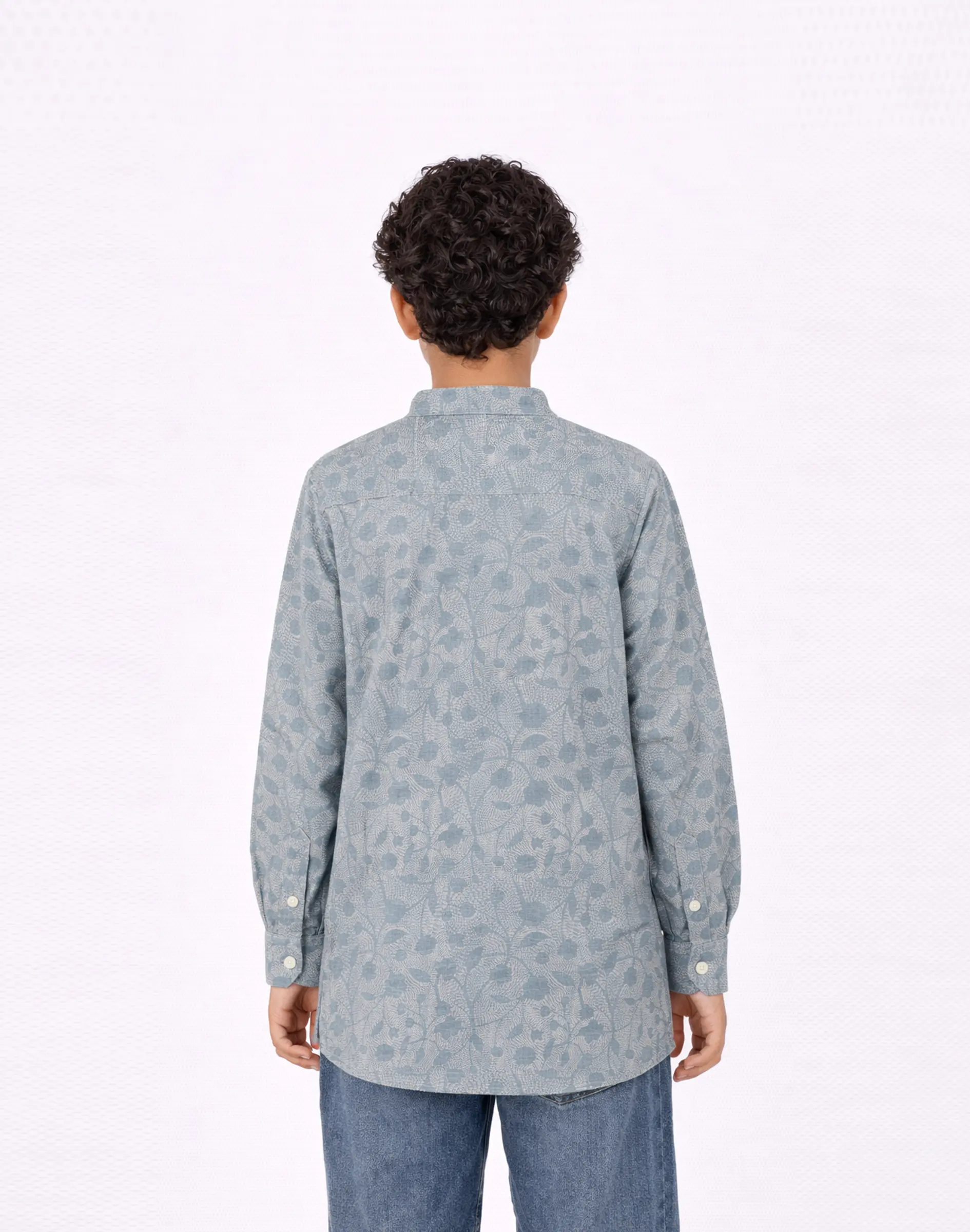 Warrior Boys Sky Blue Floral Design Printed Cotton Kurta (2)