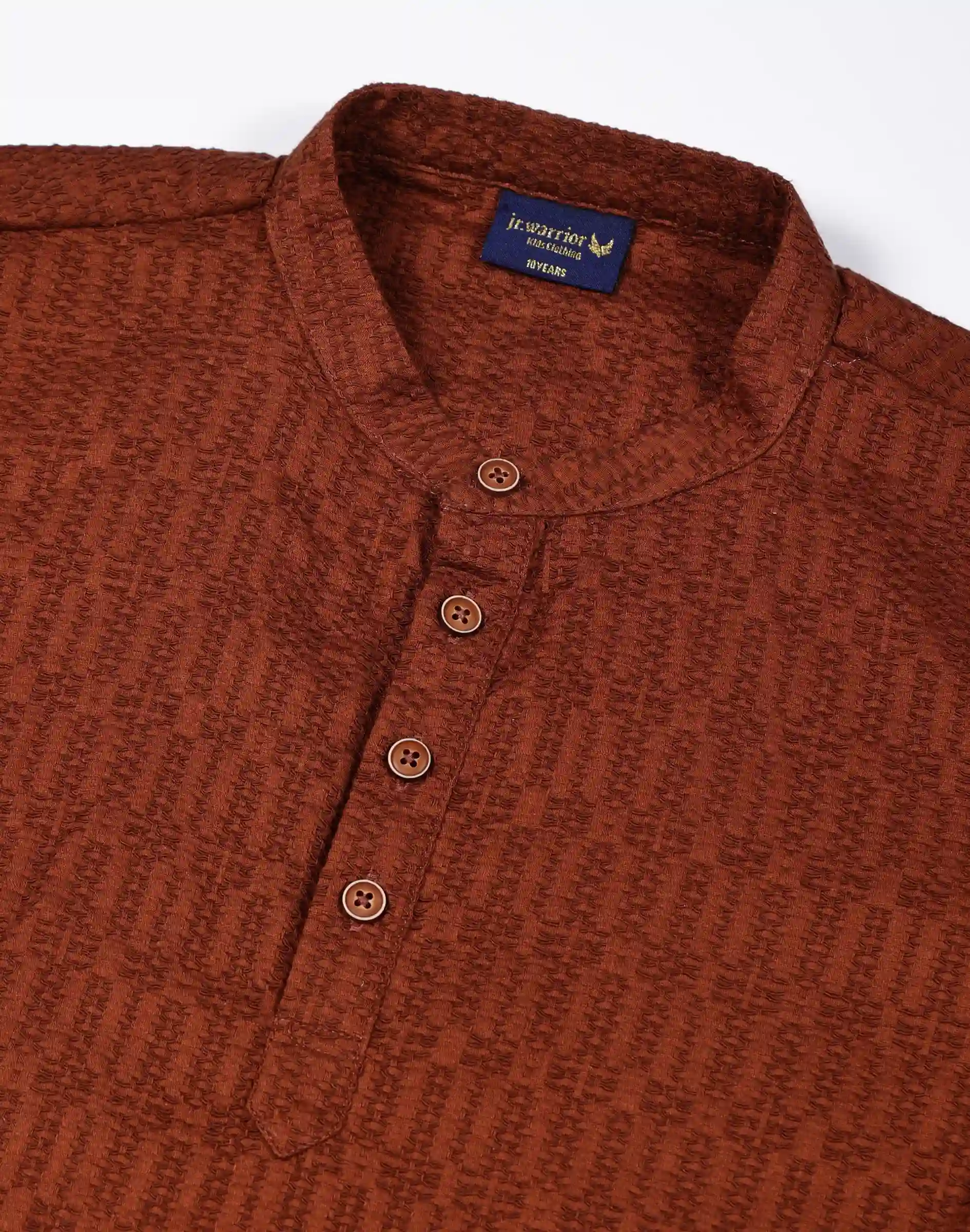 Warrior Boys Textured Rust Brown Ethnic Cotton Kurta (1)
