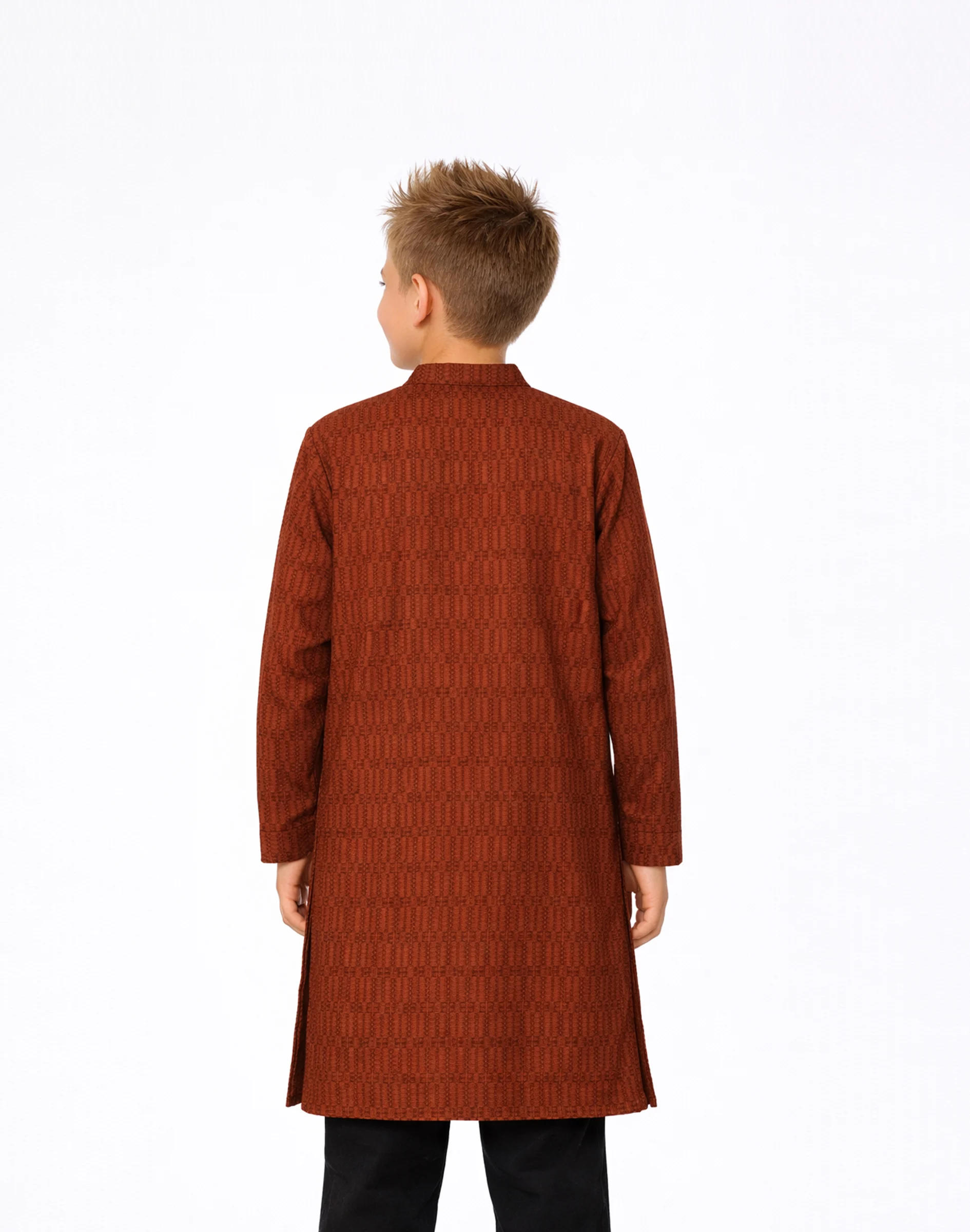 Warrior Boys Textured Rust Brown Ethnic Cotton Kurta (2)