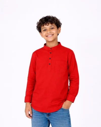 Warrior Classic Red Mandarin Collar Cotton Shirt