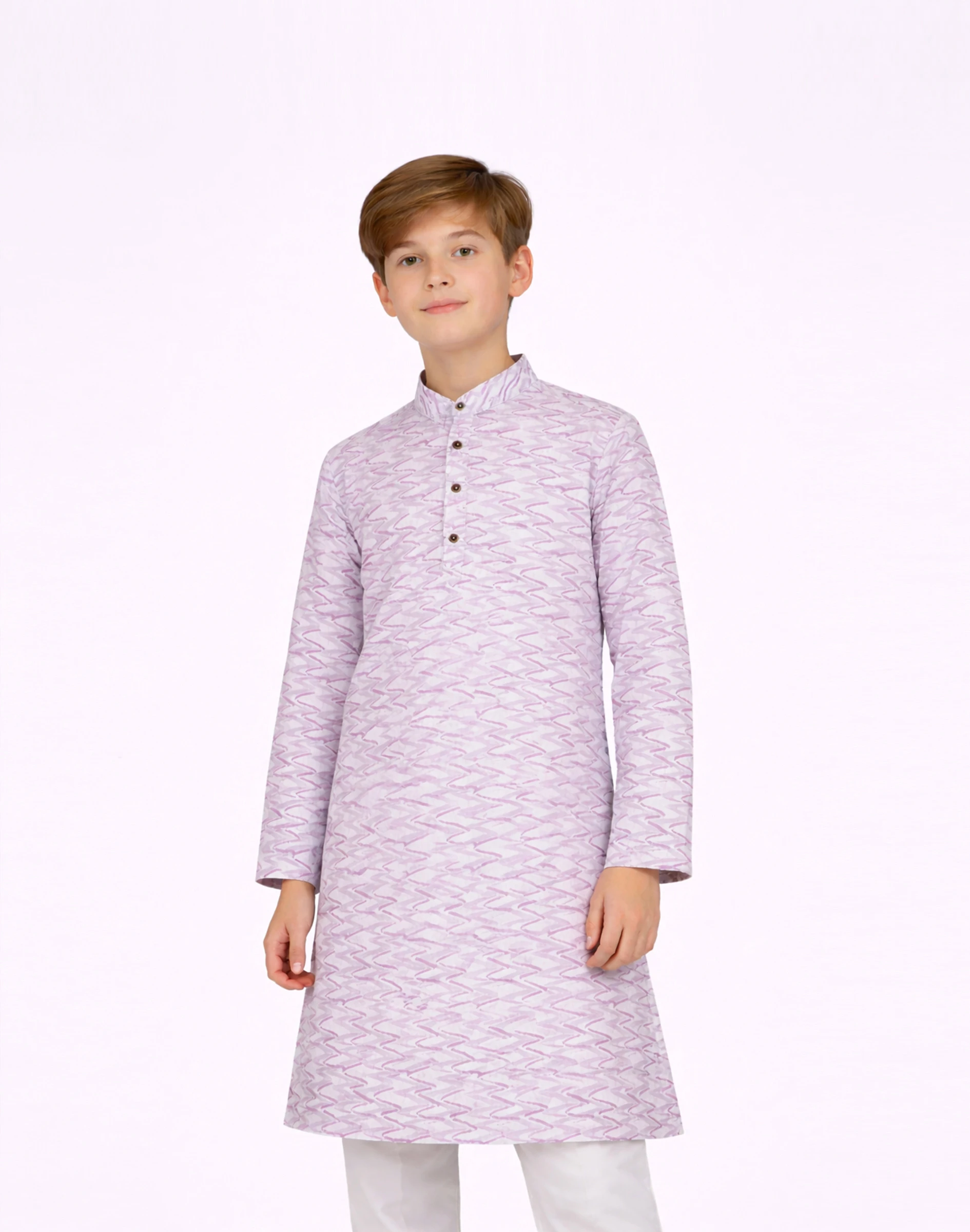 Warrior Cotton Kids Lilac Wave Printed Kurta (3)