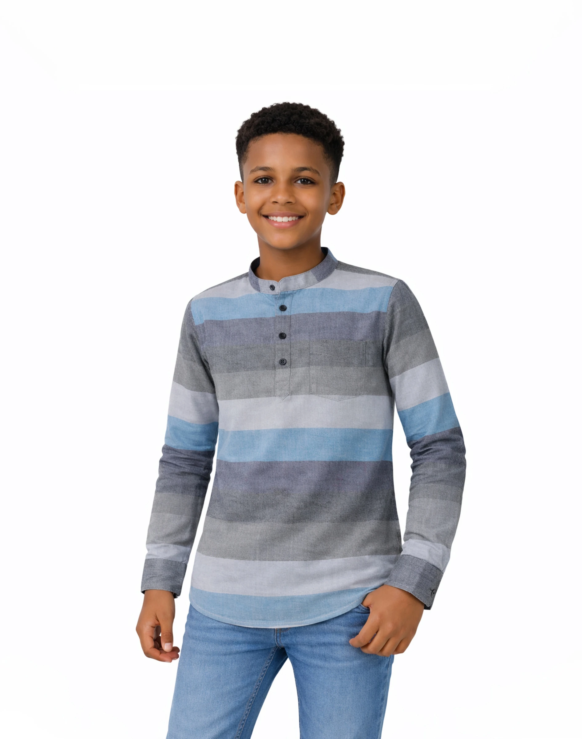 Warrior Grey & Blue Striped Kids Urban Kurta (1)