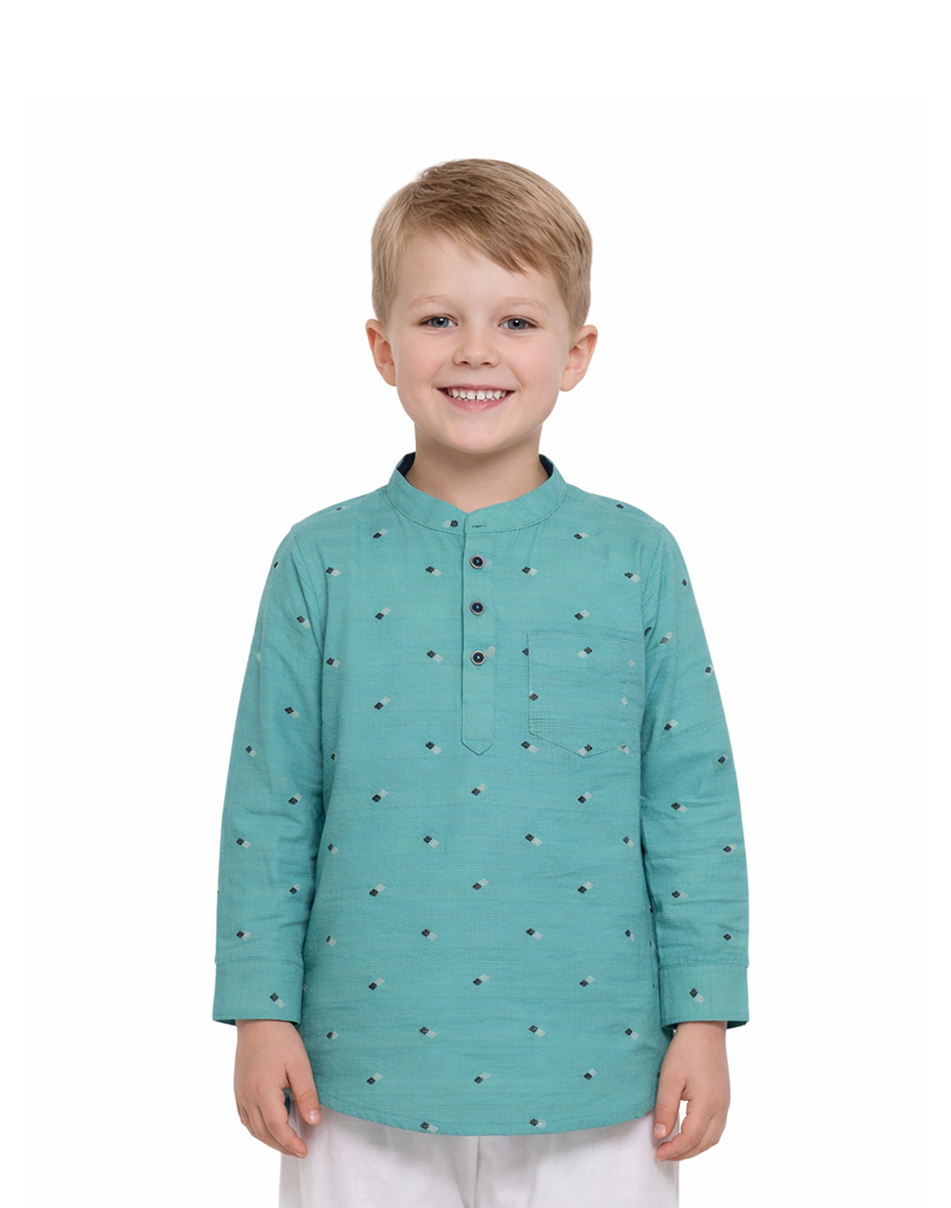 Warrior Kid’s Aqua Blue Printed Cotton Mandarin Collar Kurta (1)