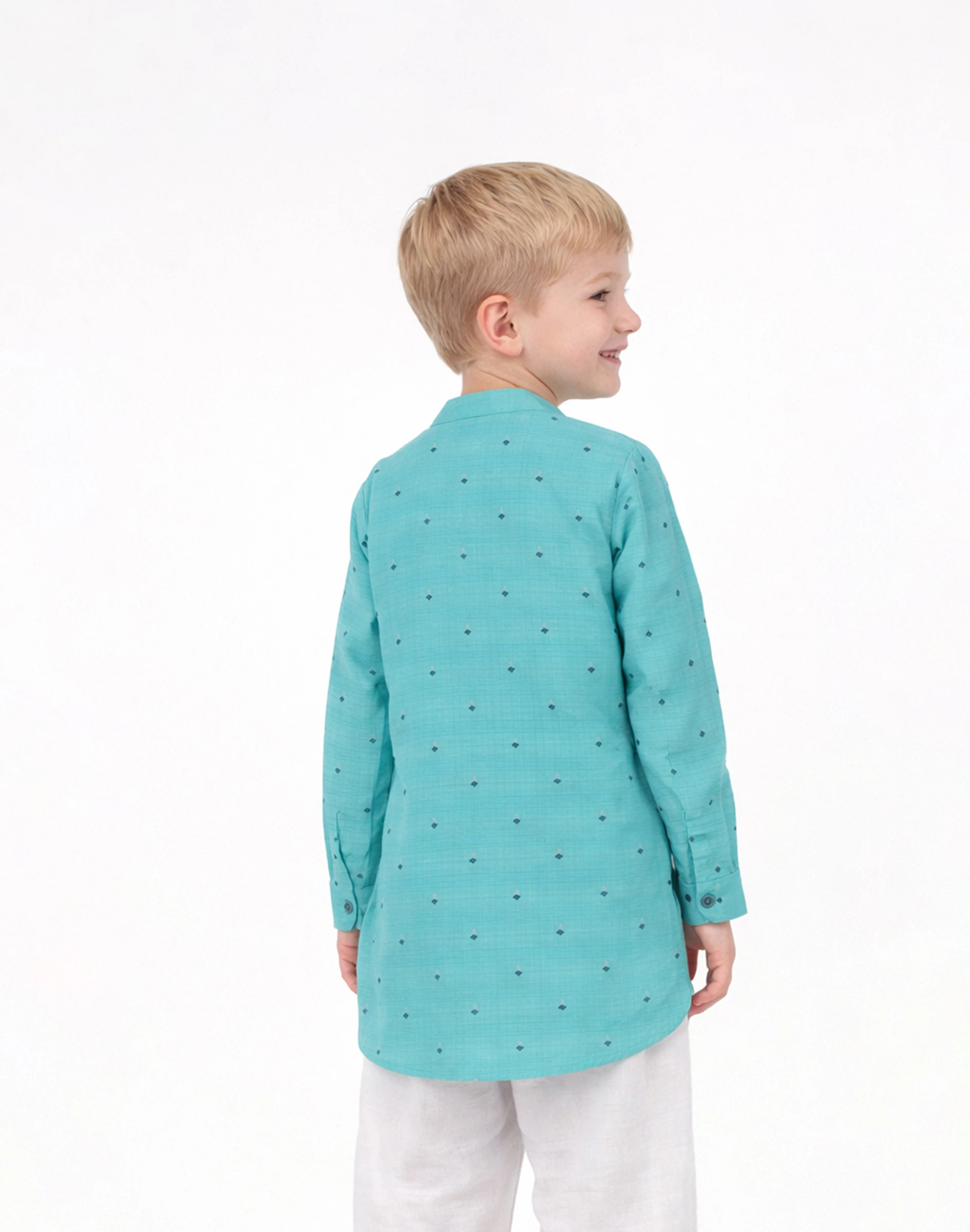 Warrior Kid’s Aqua Blue Printed Cotton Mandarin Collar Kurta (2)