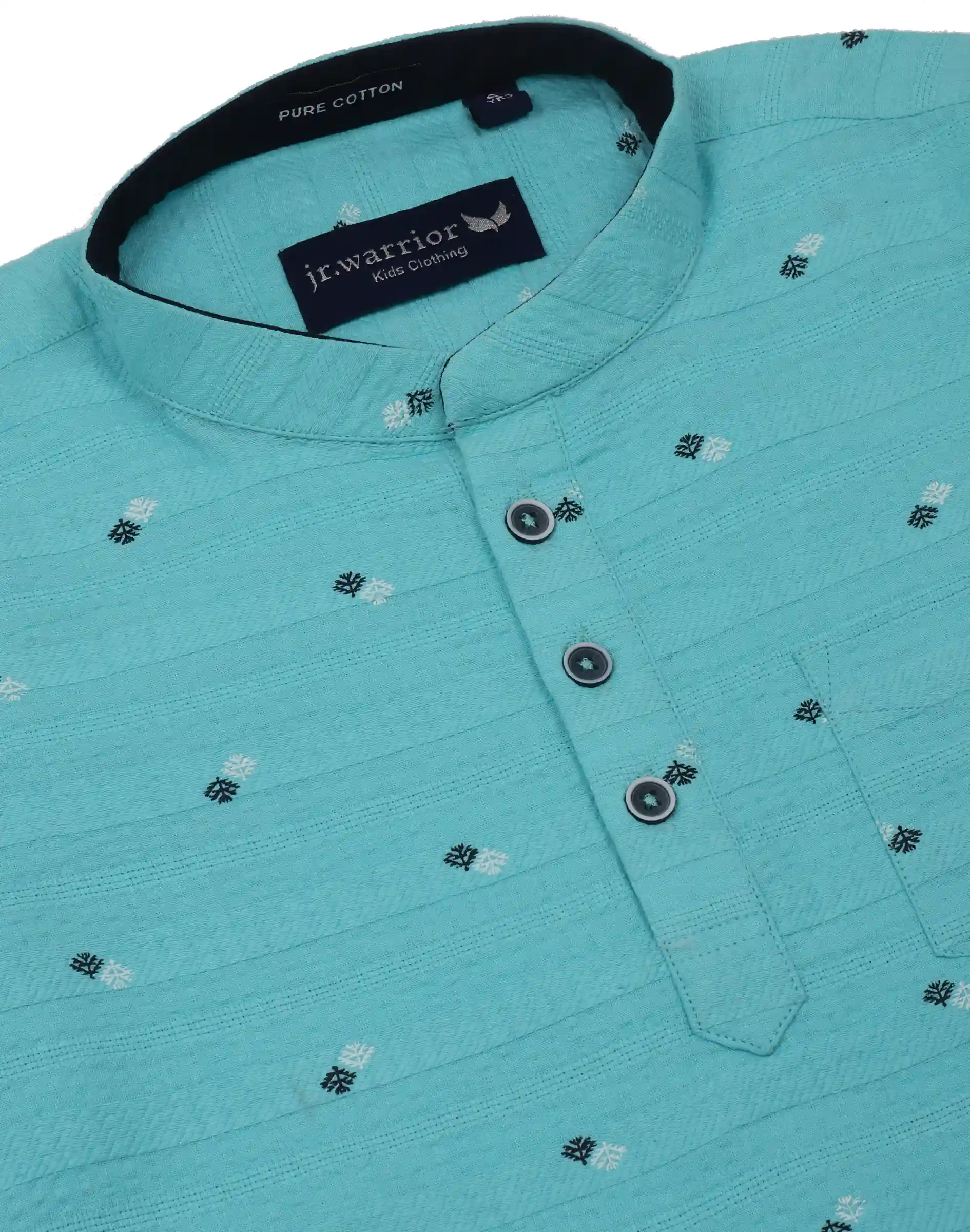 Warrior Kid’s Aqua Blue Printed Cotton Mandarin Collar Kurta (3)