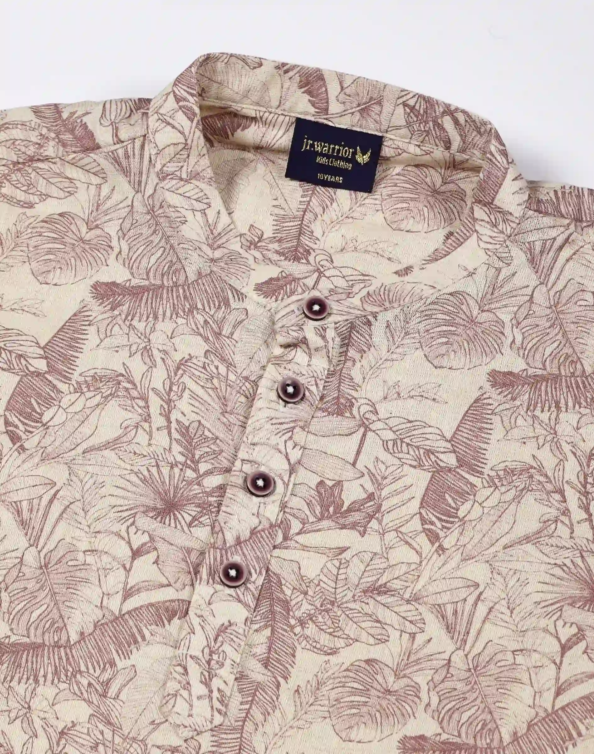 Warrior Kids Beige Garden Printed Cotton Kurta (1)