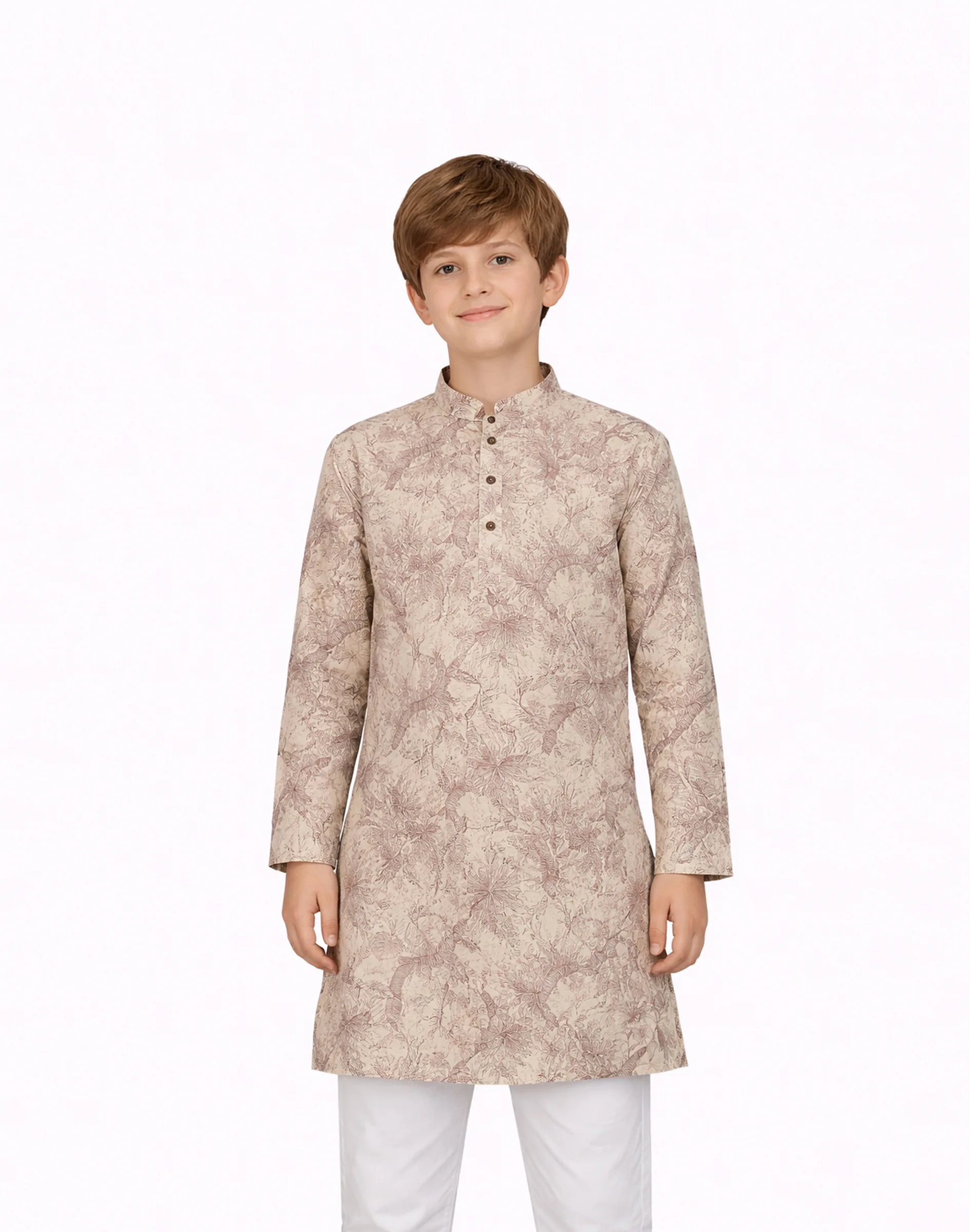 Warrior Kids Beige Garden Printed Cotton Kurta (3)