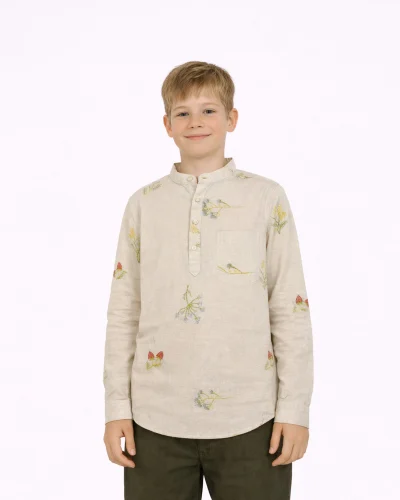 Warrior Kids Beige Meadow Embroidered Urban Kurta