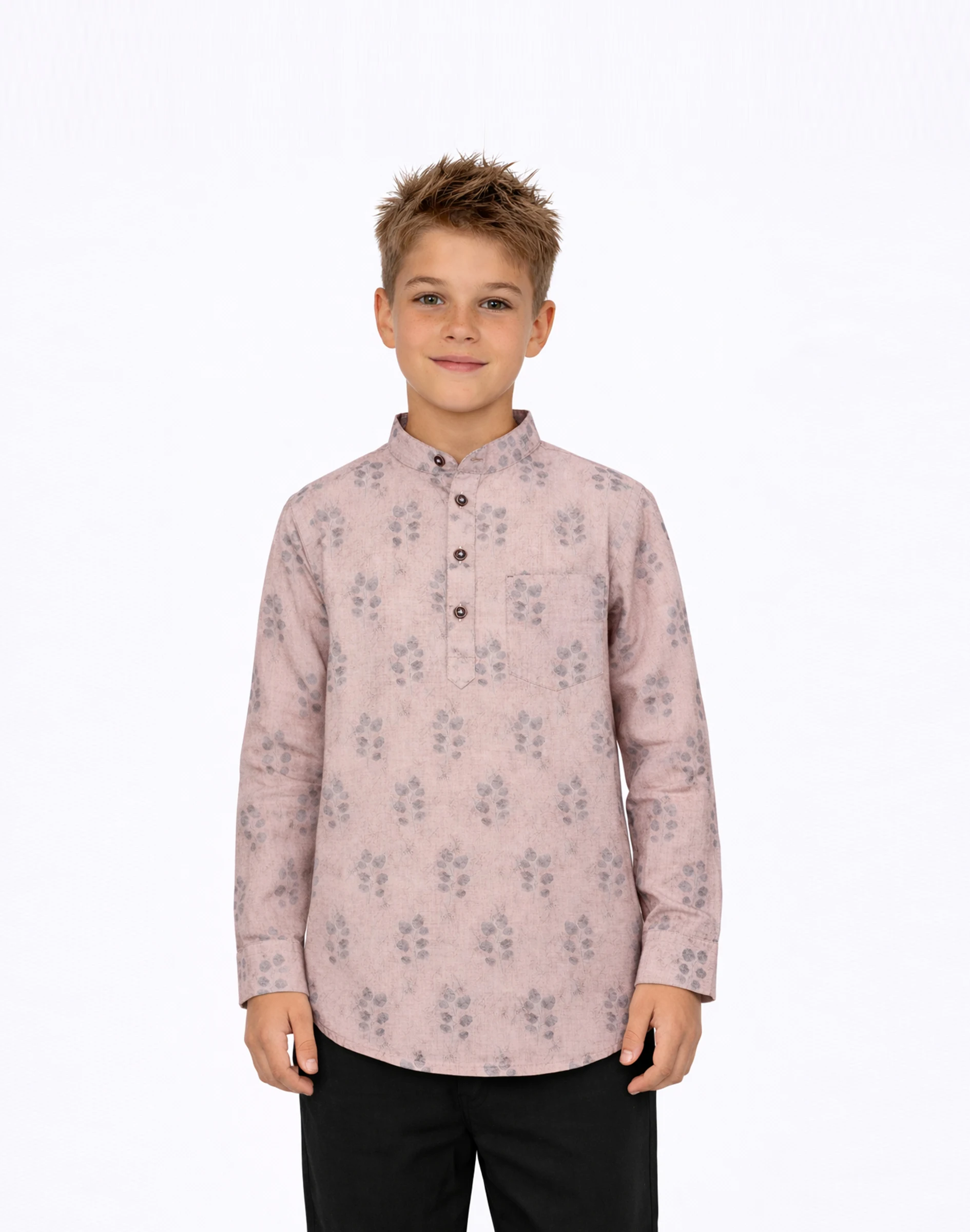 Warrior Kids Blush Printed Mandarin Cotton Kurta (2)