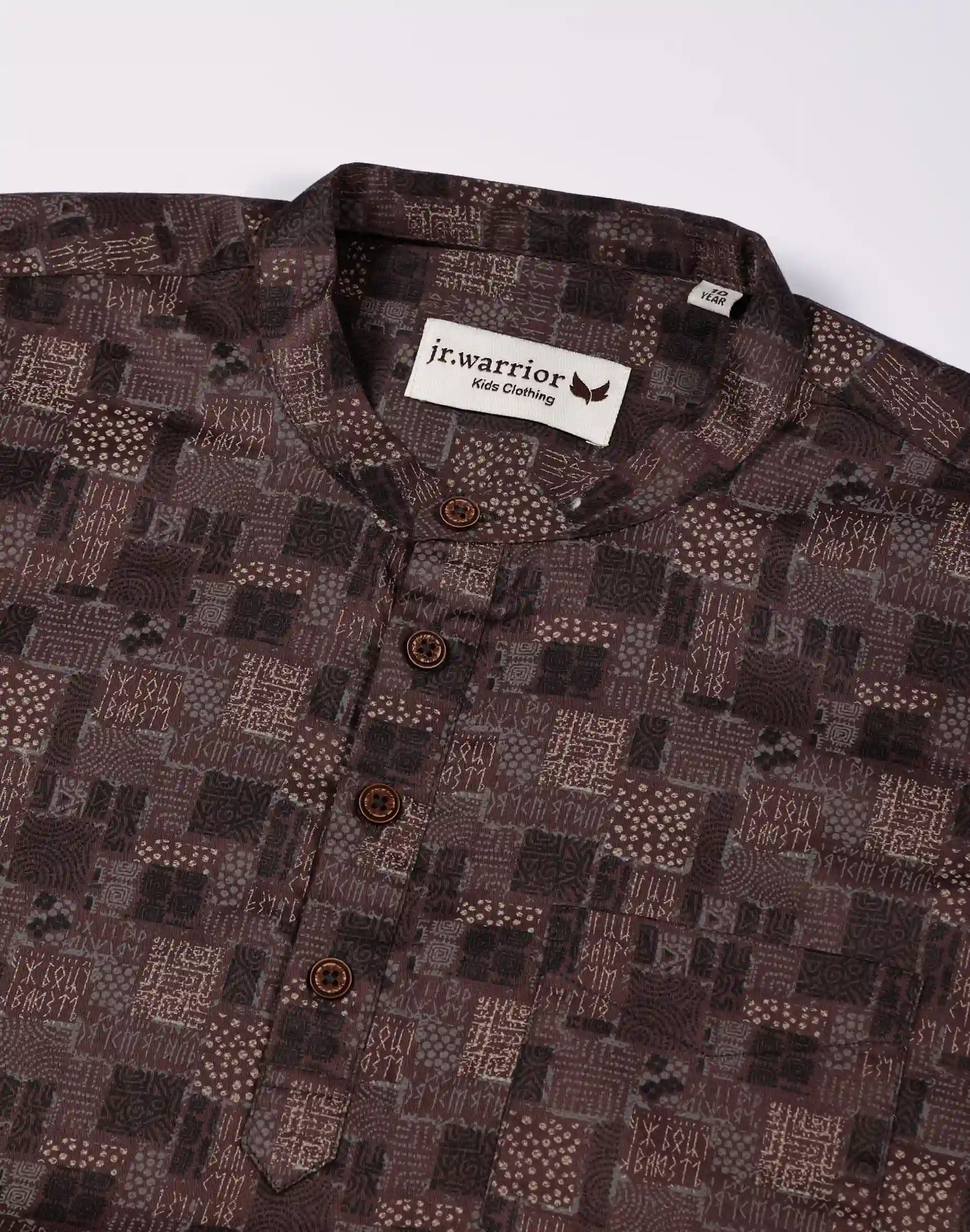 Warrior Kids Brown Abstract Print Mandarin Collar Kurta (1)