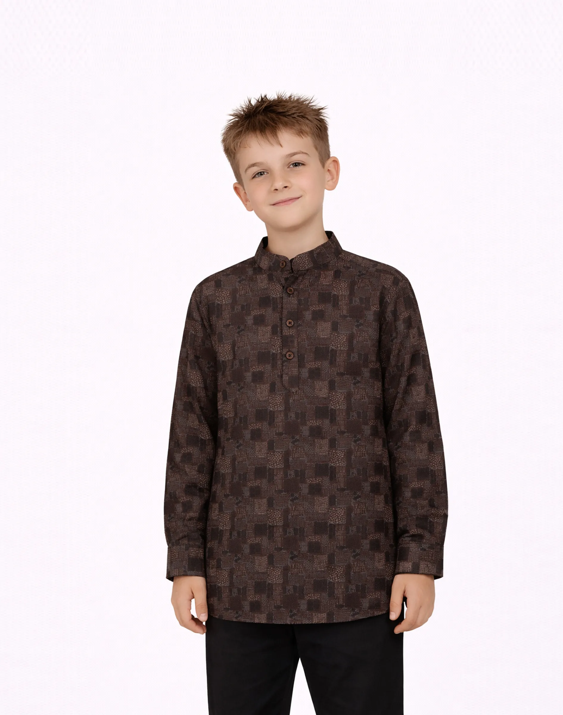 Warrior Kids Brown Abstract Print Mandarin Collar Kurta (3)