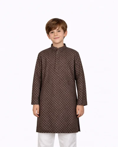 Warrior Kids Brown Geometric Printed Kurta