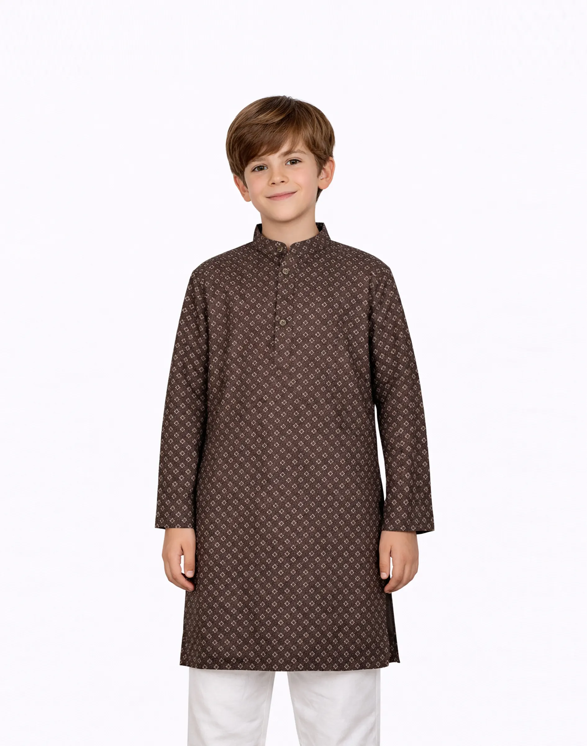Warrior Kids Brown Geometric Printed Kurta (3)