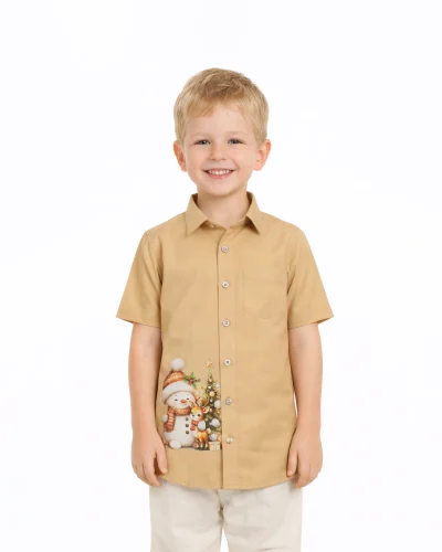 Warrior Kid’s Christmas Print Art Silk Shirt