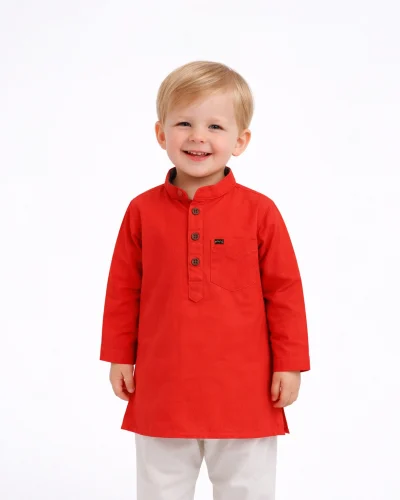 Warrior Kid’s Coral Pink Solid Cotton Kurta