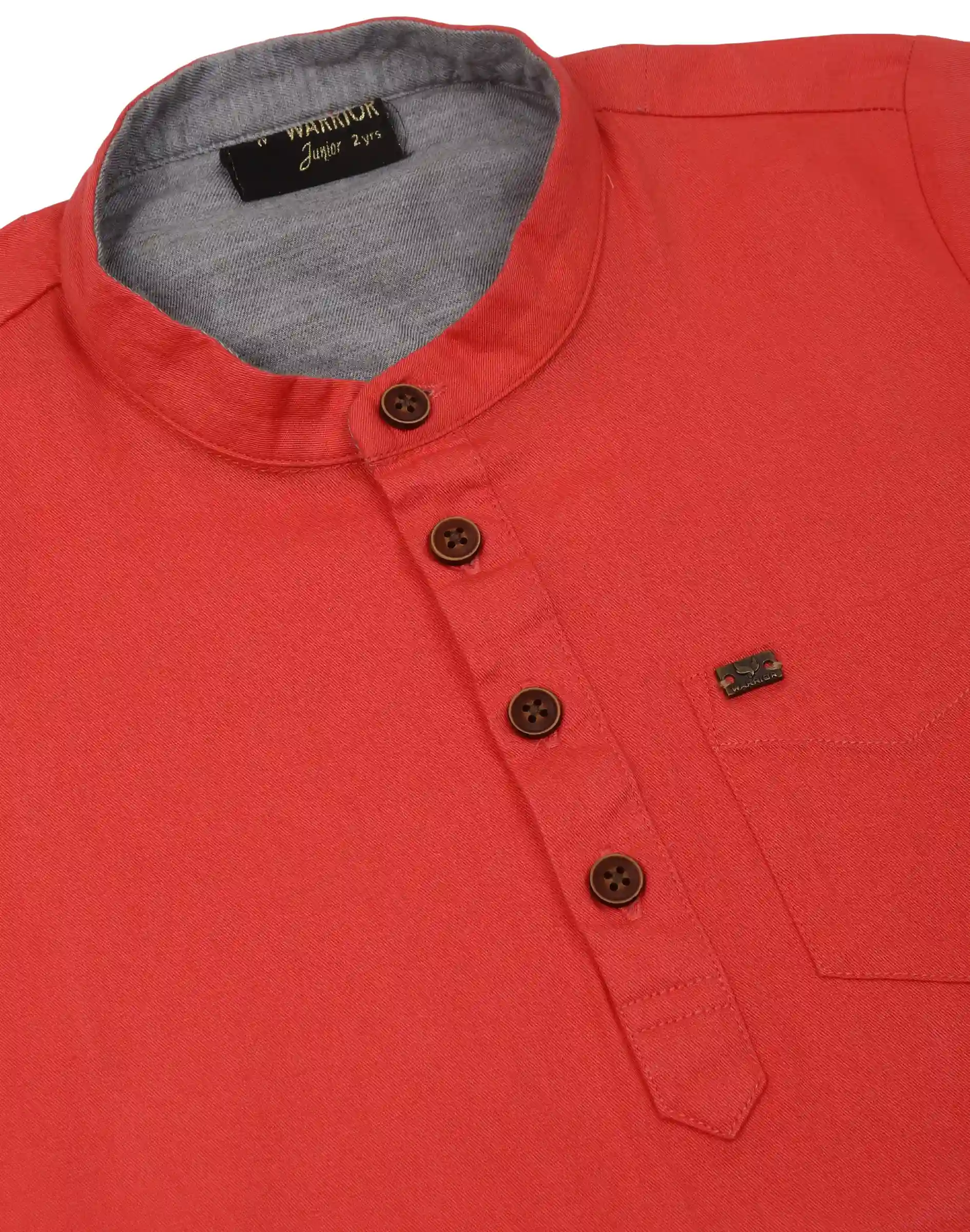 Warrior Kid’s Coral Pink Solid Cotton Kurta (3)