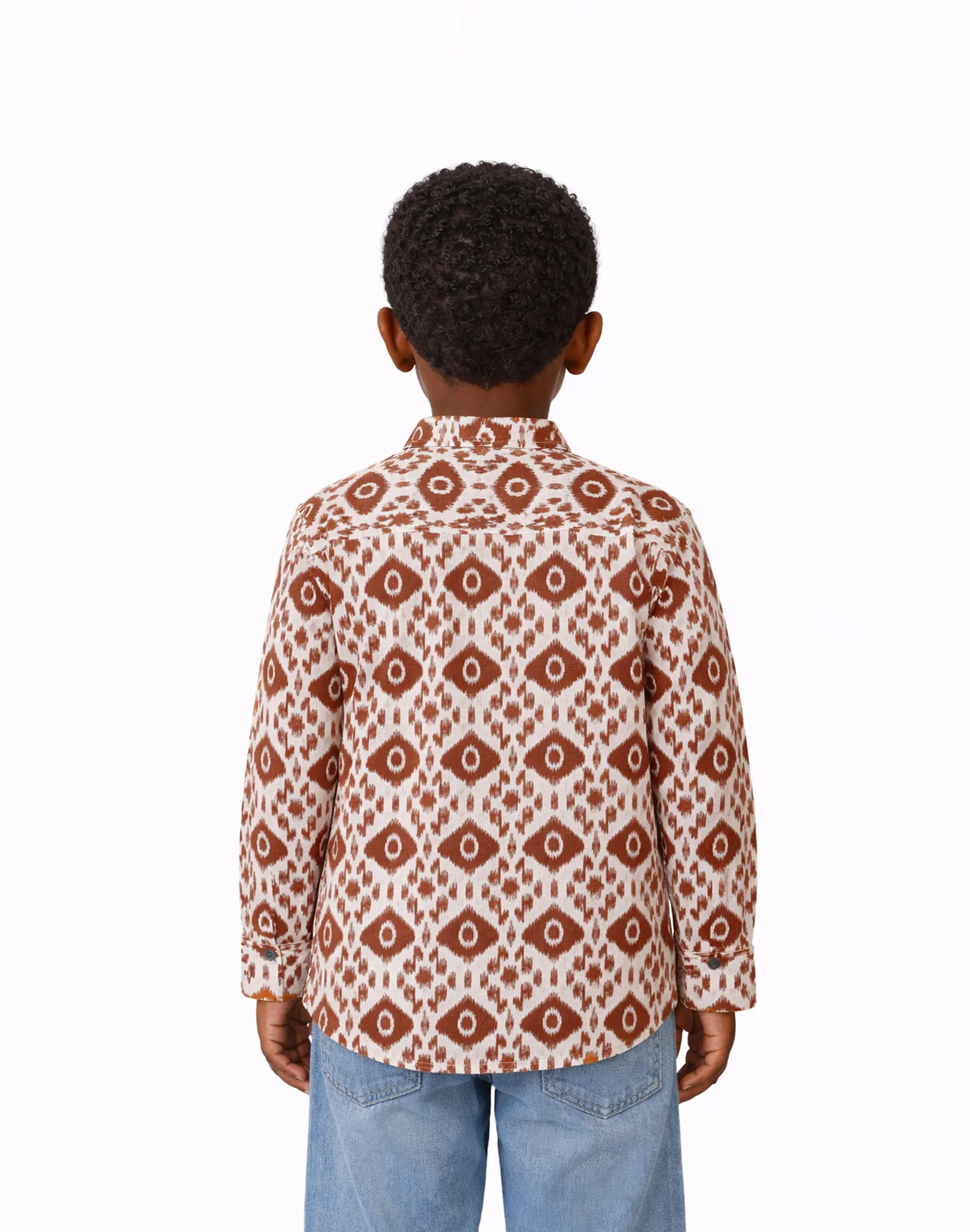 Warrior Kid’s Cream & Brown Ikat Printed Cotton Kurta (2)