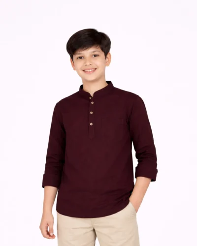 Warrior Kids Deep Maroon Mandarin Collar Kurta