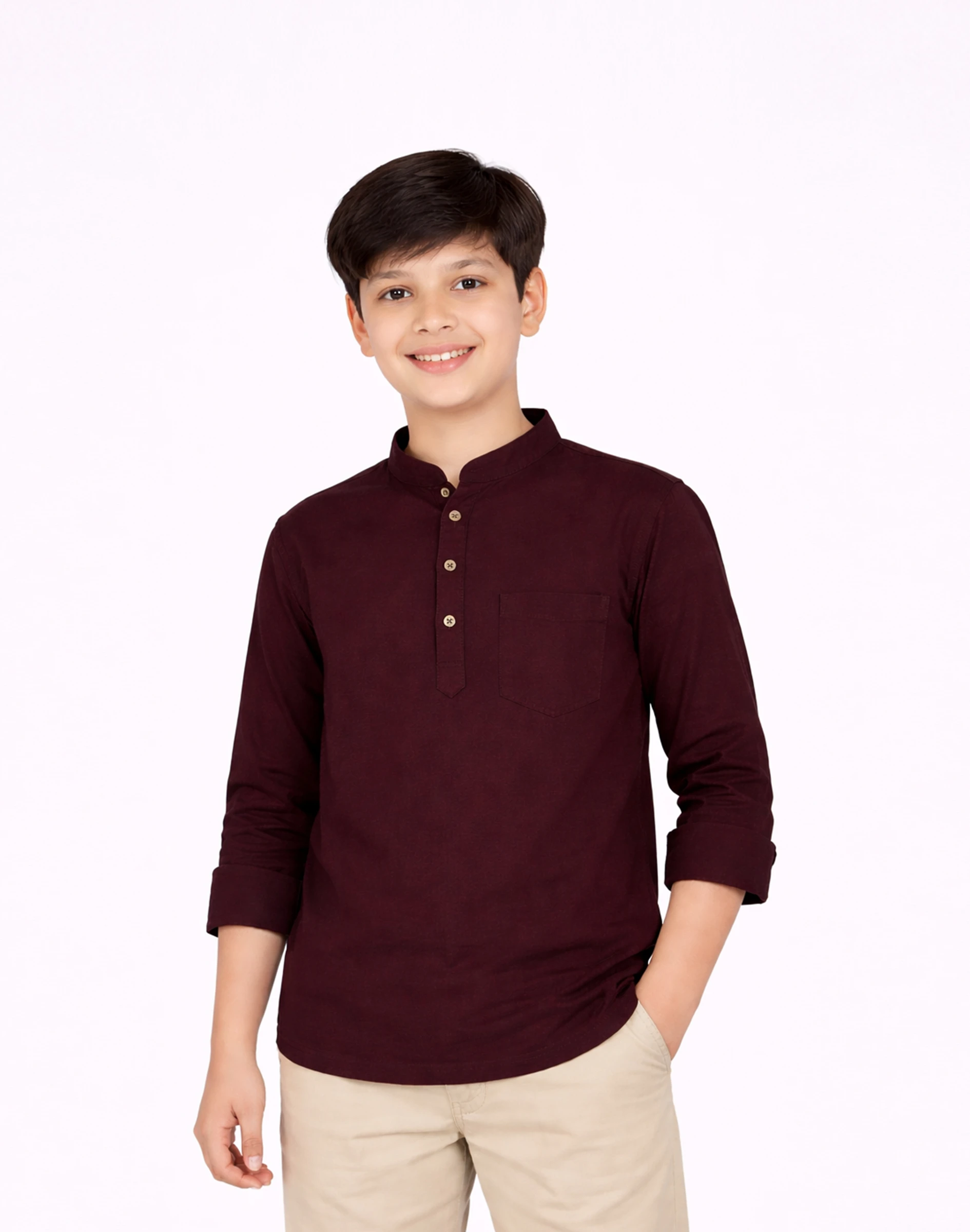 Warrior Kids Deep Maroon Mandarin Collar Kurta (3)