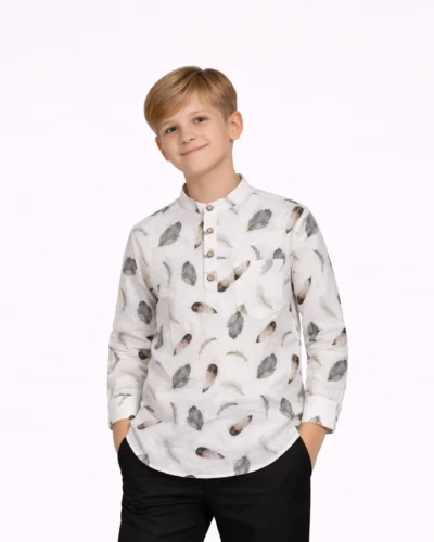 Warrior Kids Feather Print Cotton Kurta
