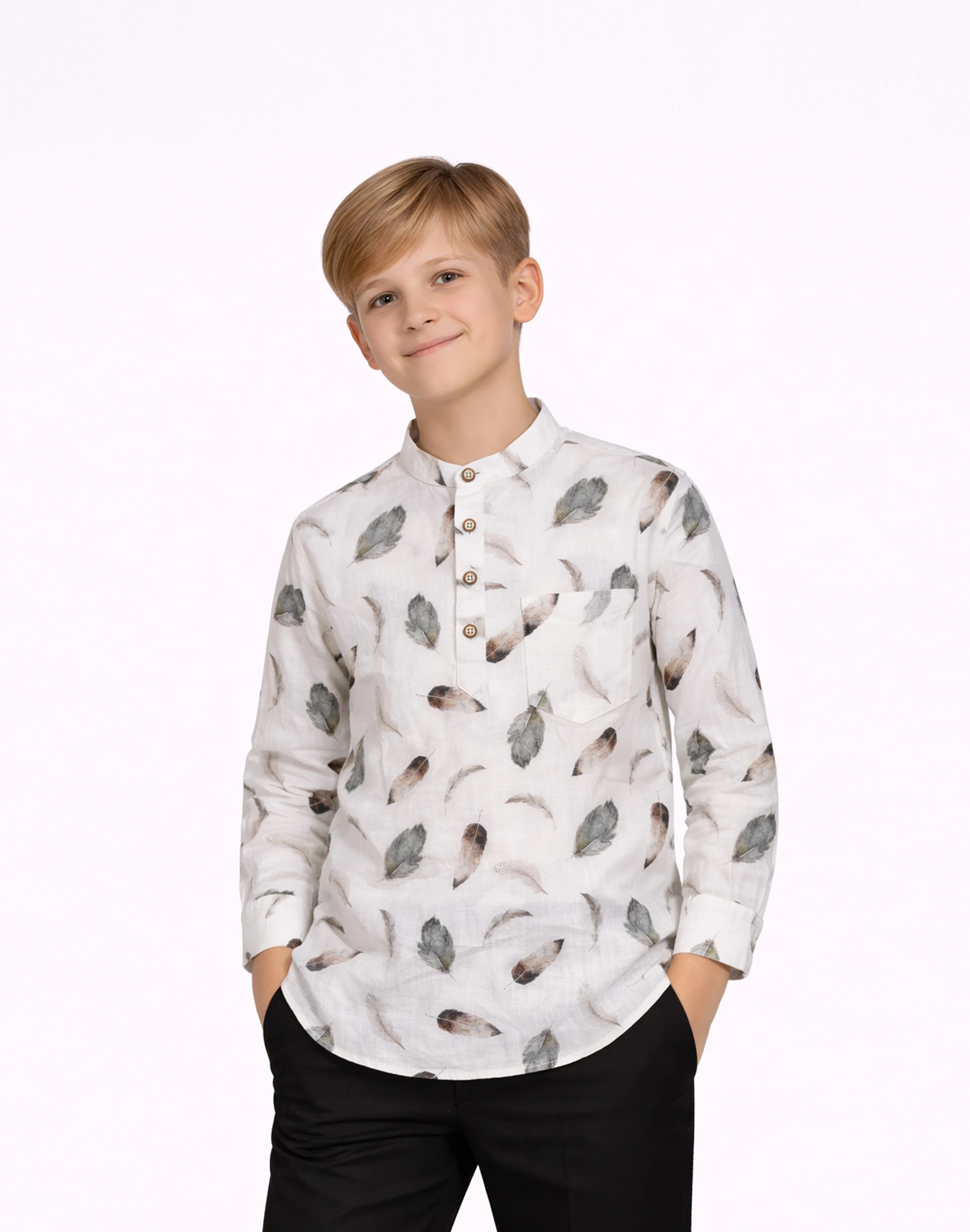 Warrior Kids Feather Print Cotton Kurta (3)