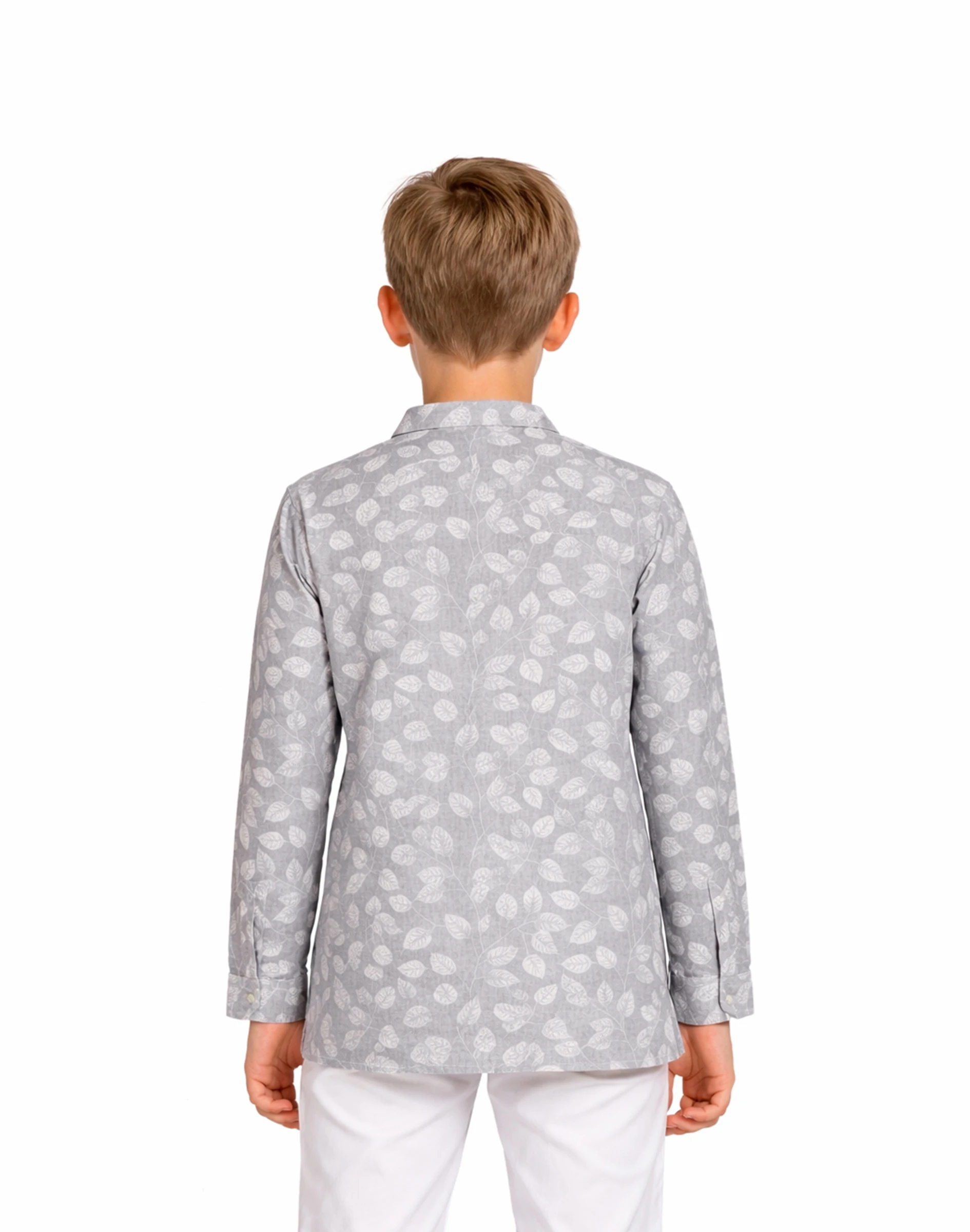Warrior Kids Gray Leaf Printed Cotton Urban Kurta (2)