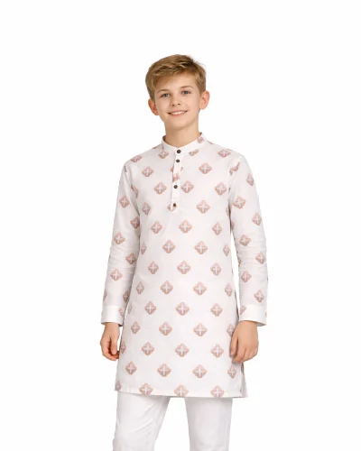 Warrior Kids Ivory Blossom Printed Short Kurta